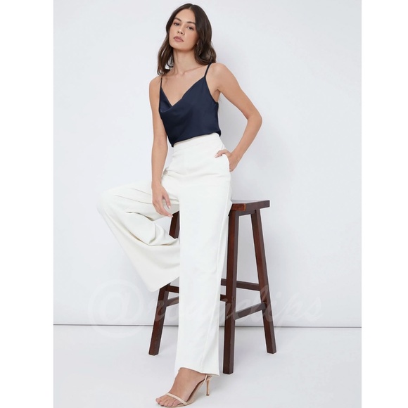 Navy Blue Glamorous Cowl Neck Spaghetti Straps Camisole Top Cami, Draped - Picture 7 of 9